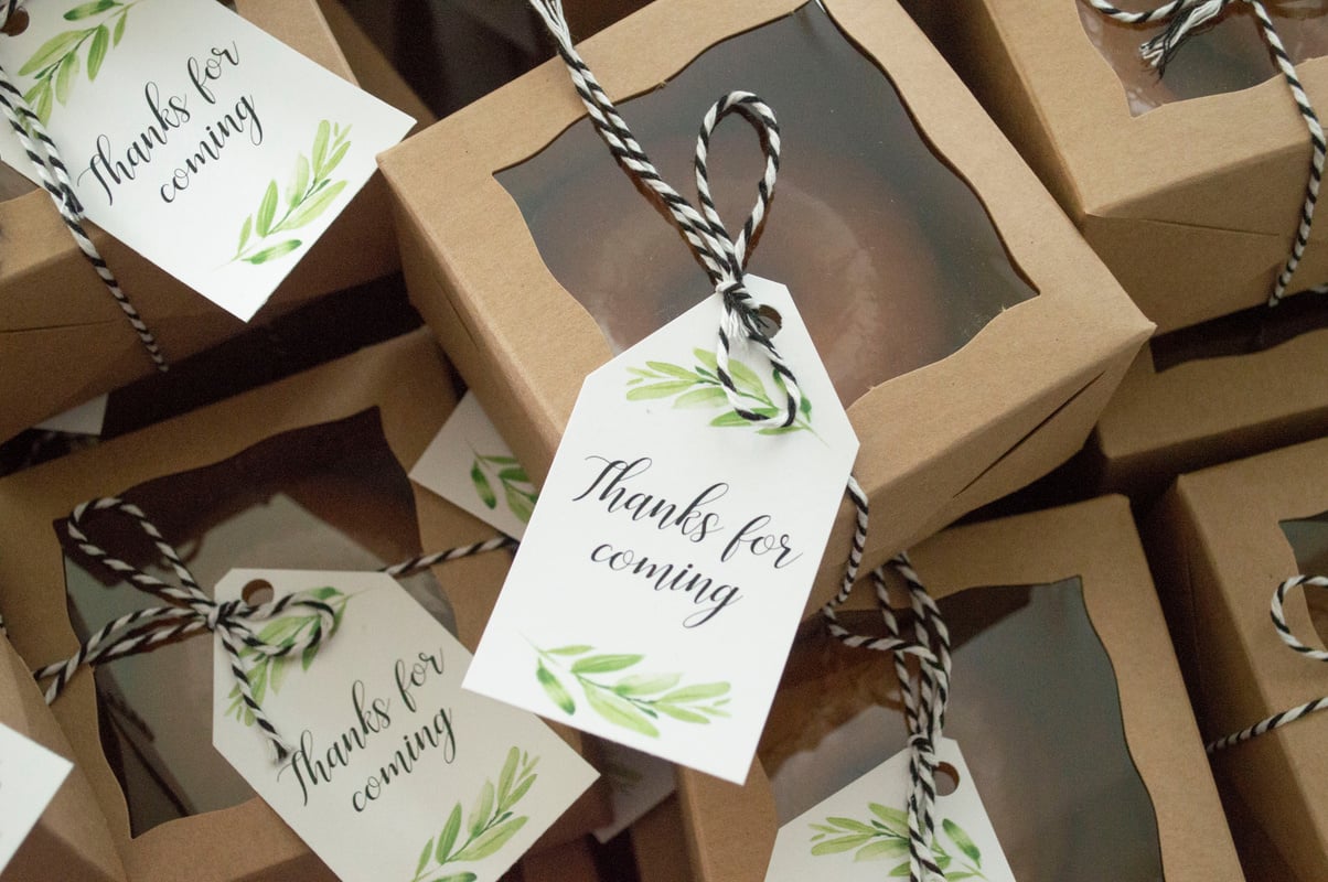 A table of party favors at a baby shower